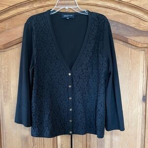 Jones New York Womens Cardigan Top XL Black Floral Lace 3/4 Sleeve NWOT